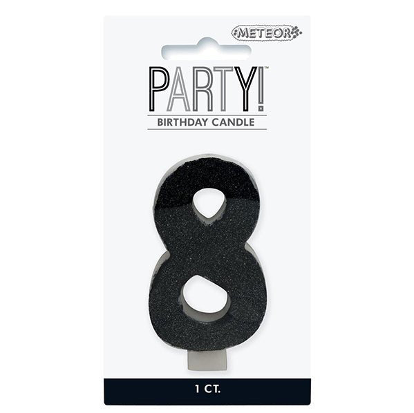Glitter Black Numeral Candle - 8 - The Party Marketplace