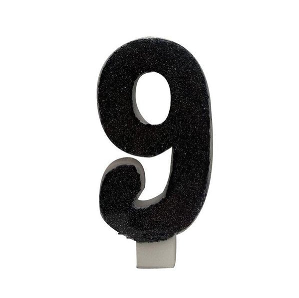 Glitter Black Numeral Candle - 9 - The Party Marketplace