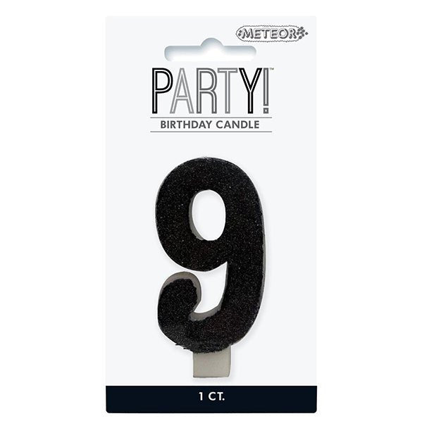 Glitter Black Numeral Candle - 9 - The Party Marketplace