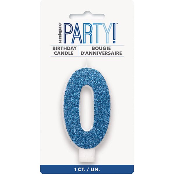 Glitter Blue Numeral Candle - 0 - The Party Marketplace