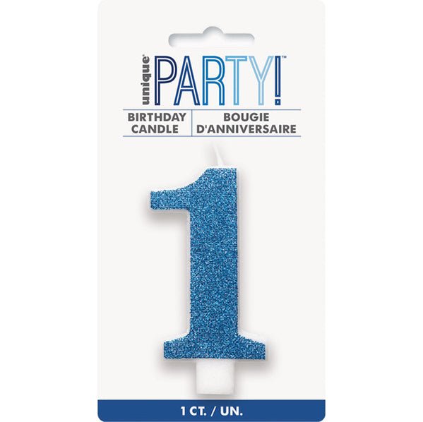 Glitter Blue Numeral Candle - 1 - The Party Marketplace