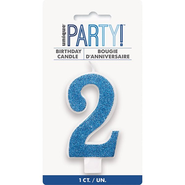 Glitter Blue Numeral Candle - 2 - The Party Marketplace