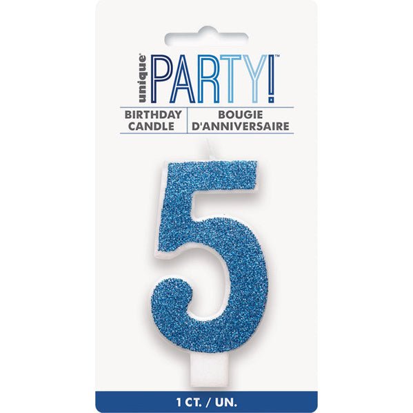 Glitter Blue Numeral Candle - 5 - The Party Marketplace