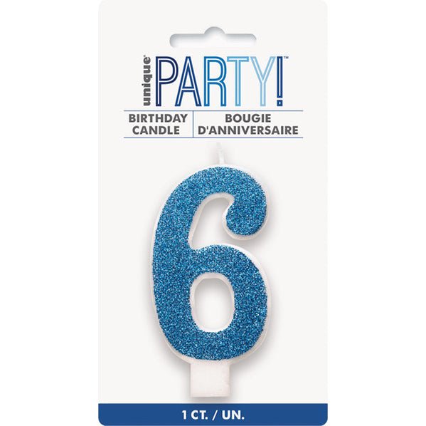 Glitter Blue Numeral Candle - 6 - The Party Marketplace