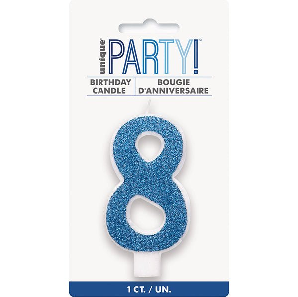Glitter Blue Numeral Candle - 8 - The Party Marketplace