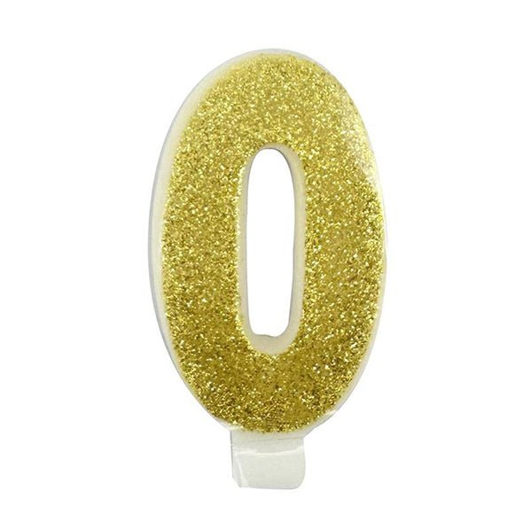 Glitter Gold Numeral Candle - 0 - The Party Marketplace