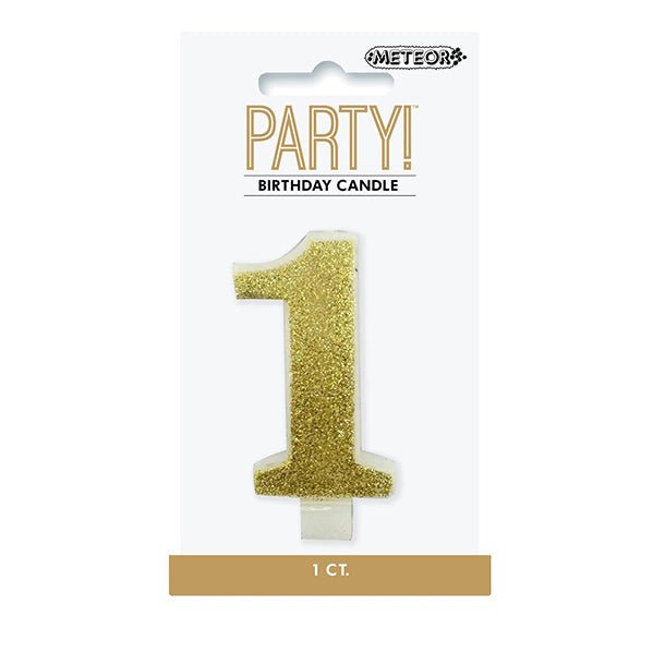 Glitter Gold Numeral Candle - 1 - The Party Marketplace