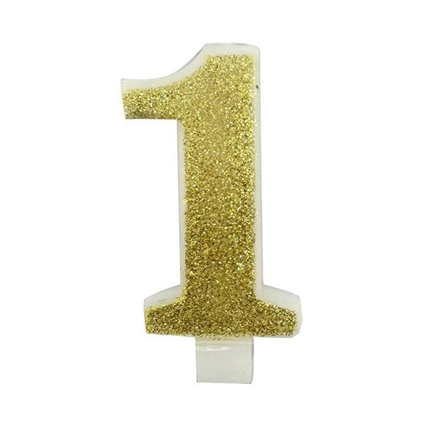 Glitter Gold Numeral Candle - 1 - The Party Marketplace