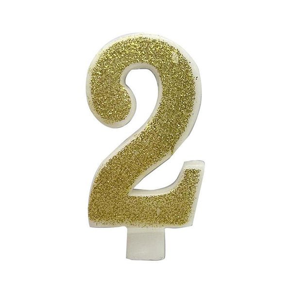 Glitter Gold Numeral Candle - 2 - The Party Marketplace