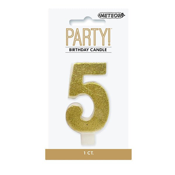 Glitter Gold Numeral Candle - 5 - The Party Marketplace