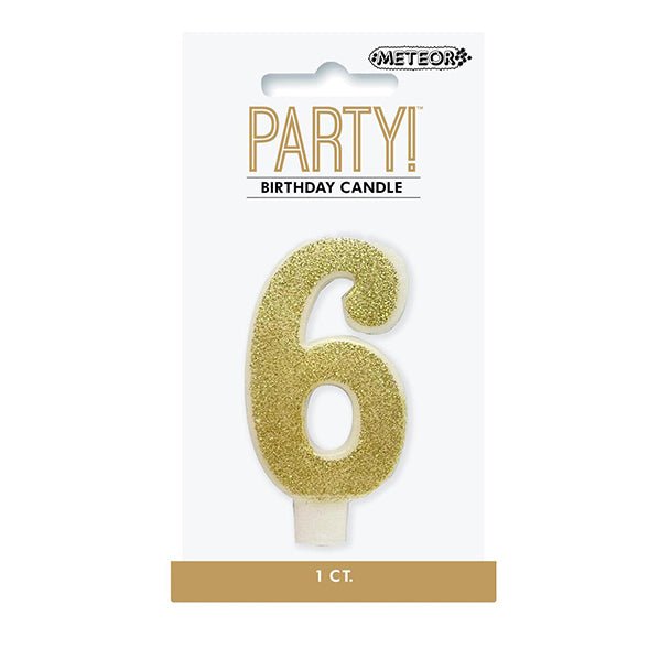 Glitter Gold Numeral Candle - 6 - The Party Marketplace