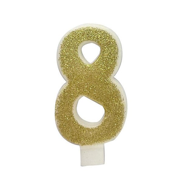 Glitter Gold Numeral Candle - 8 - The Party Marketplace