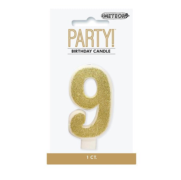 Glitter Gold Numeral Candle - 9 - The Party Marketplace