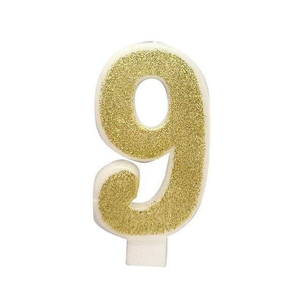 Glitter Gold Numeral Candle - 9 - The Party Marketplace