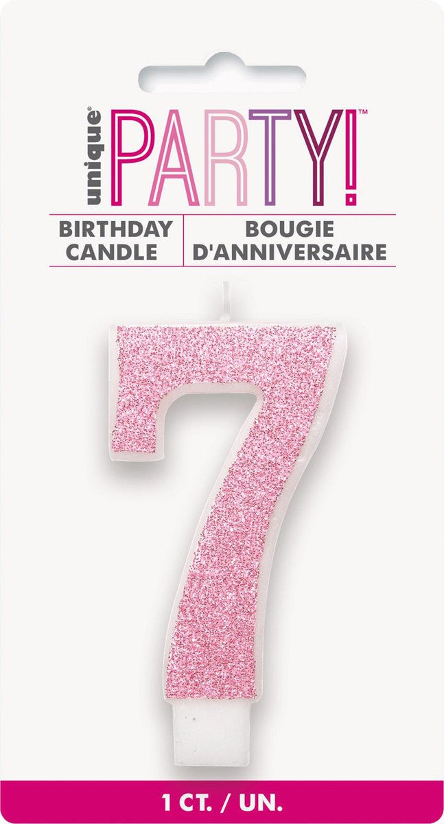 Glitter Pink Numeral Candle - 7 - The Party Marketplace
