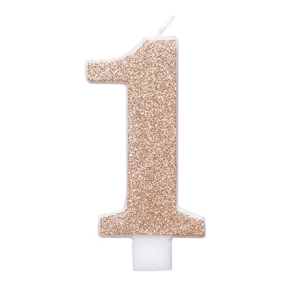 Glitter Rose Gold Numeral Candle - 1 - The Party Marketplace
