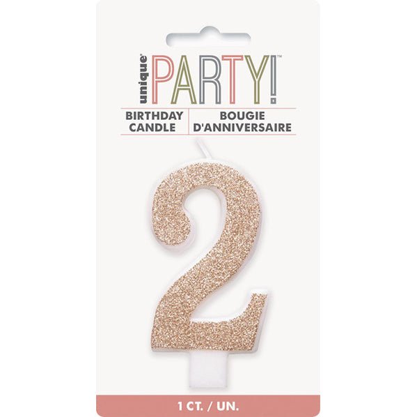 Glitter Rose Gold Numeral Candle - 2 - The Party Marketplace