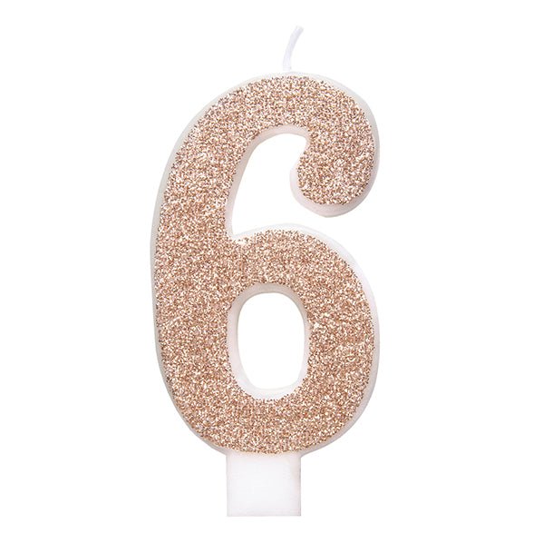 Glitter Rose Gold Numeral Candle - 6 - The Party Marketplace