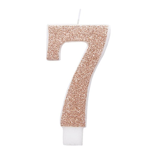 Glitter Rose Gold Numeral Candle - 7 - The Party Marketplace