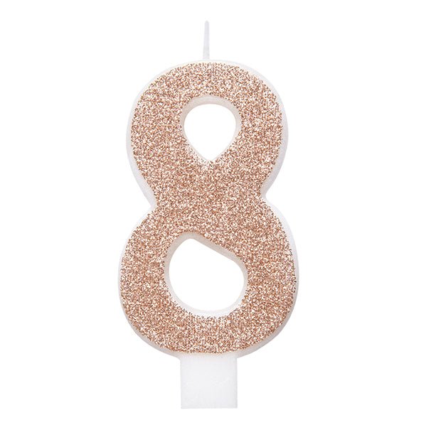 Glitter Rose Gold Numeral Candle - 8 - The Party Marketplace