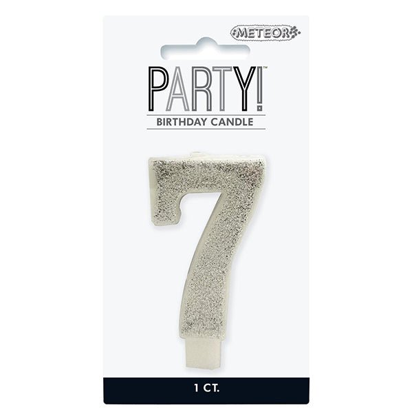 Glitter Silver Numeral Candle - 7 - The Party Marketplace