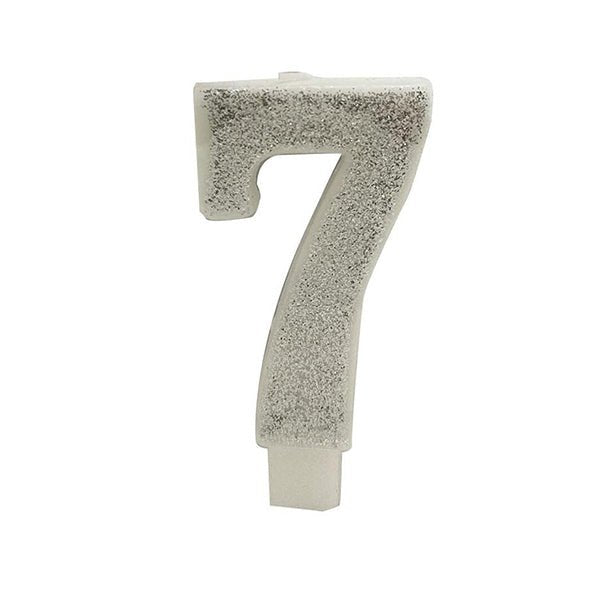 Glitter Silver Numeral Candle - 7 - The Party Marketplace