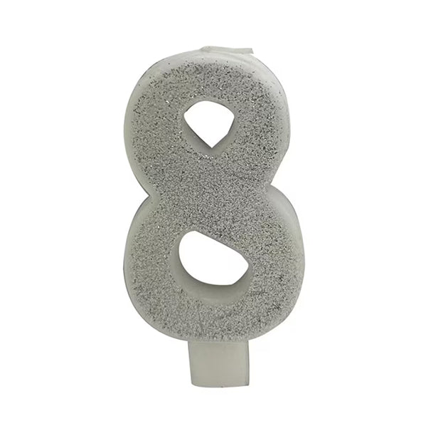 Glitter Silver Numeral Candle - 8 - The Party Marketplace