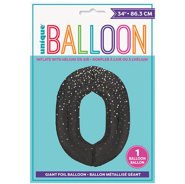 Glitz Black "0" Numeral Foil Balloon (86cm) - The Party Marketplace