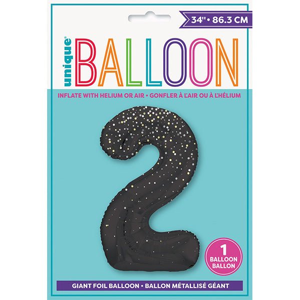 Glitz Black "2" Numeral Foil Balloon (86cm) - The Party Marketplace