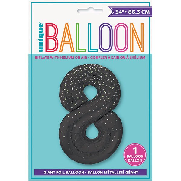 Glitz Black "8" Numeral Foil Balloon (86cm) - The Party Marketplace