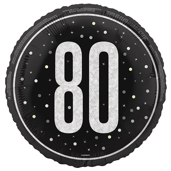 Glitz Black "80" Foil Prismatic Balloon 45cm - The Party Marketplace