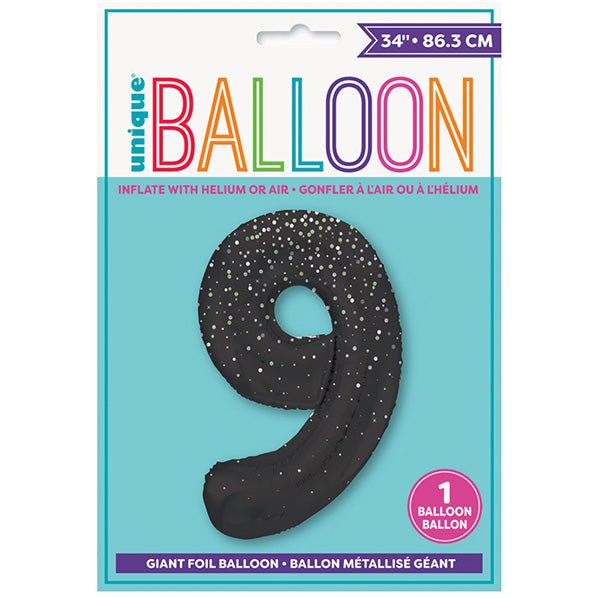 Glitz Black "9" Numeral Foil Balloon (86cm) - The Party Marketplace