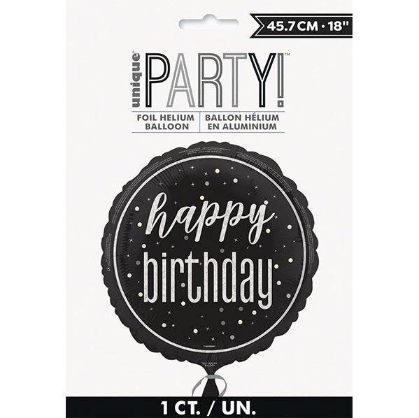 Glitz Black "Happy Birthday" Foil Prismatic Balloon 45cm - The Party Marketplace