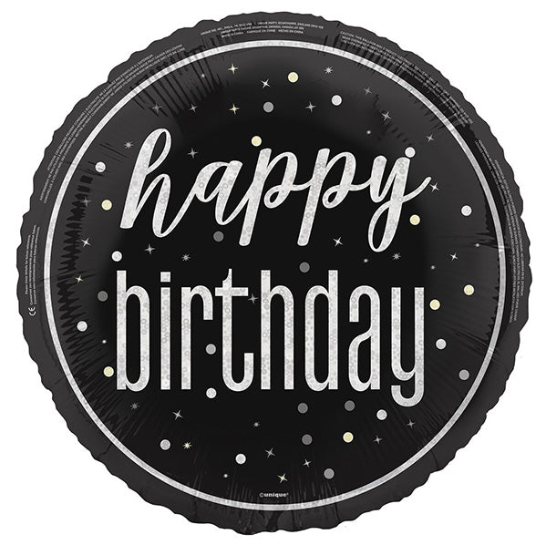 Glitz Black "Happy Birthday" Foil Prismatic Balloon 45cm - The Party Marketplace