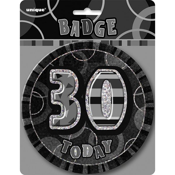 Glitz Black Jumbo Birthday Badge - "30" - The Party Marketplace