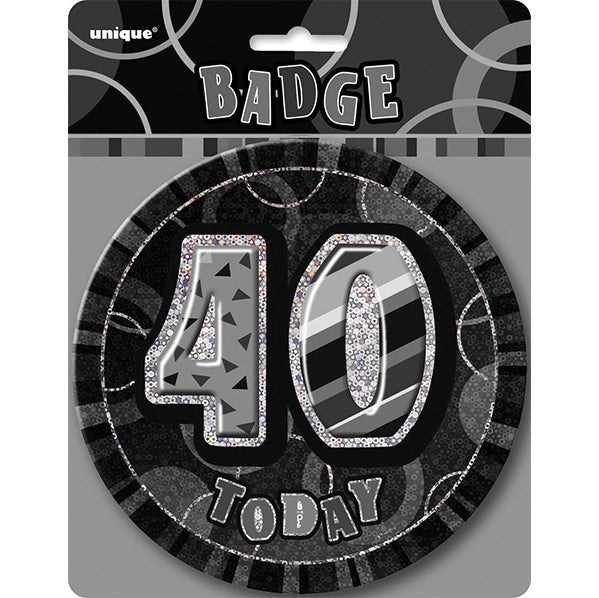 Glitz Black Jumbo Birthday Badge - "40" - The Party Marketplace