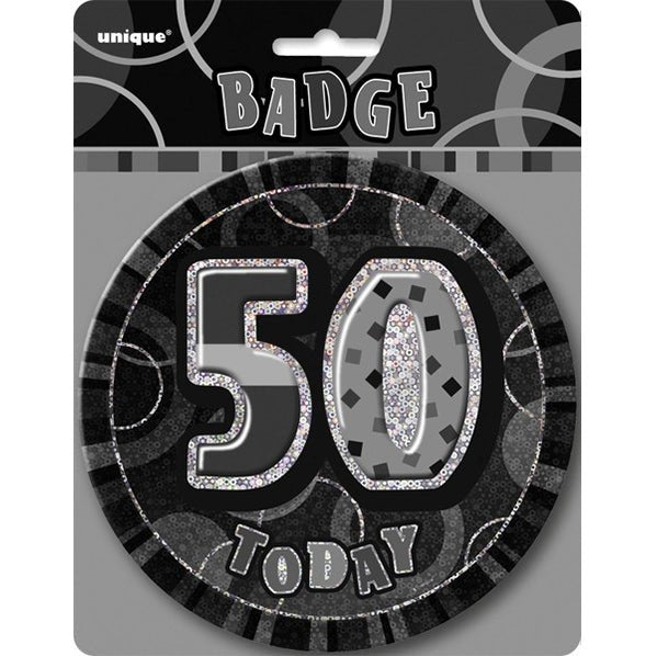 Glitz Black Jumbo Birthday Badge - "50" - The Party Marketplace