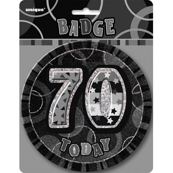 Glitz Black Jumbo Birthday Badge - "70" - The Party Marketplace
