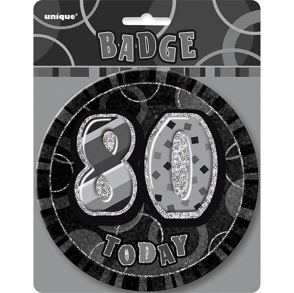 Glitz Black Jumbo Birthday Badge - "80" - The Party Marketplace