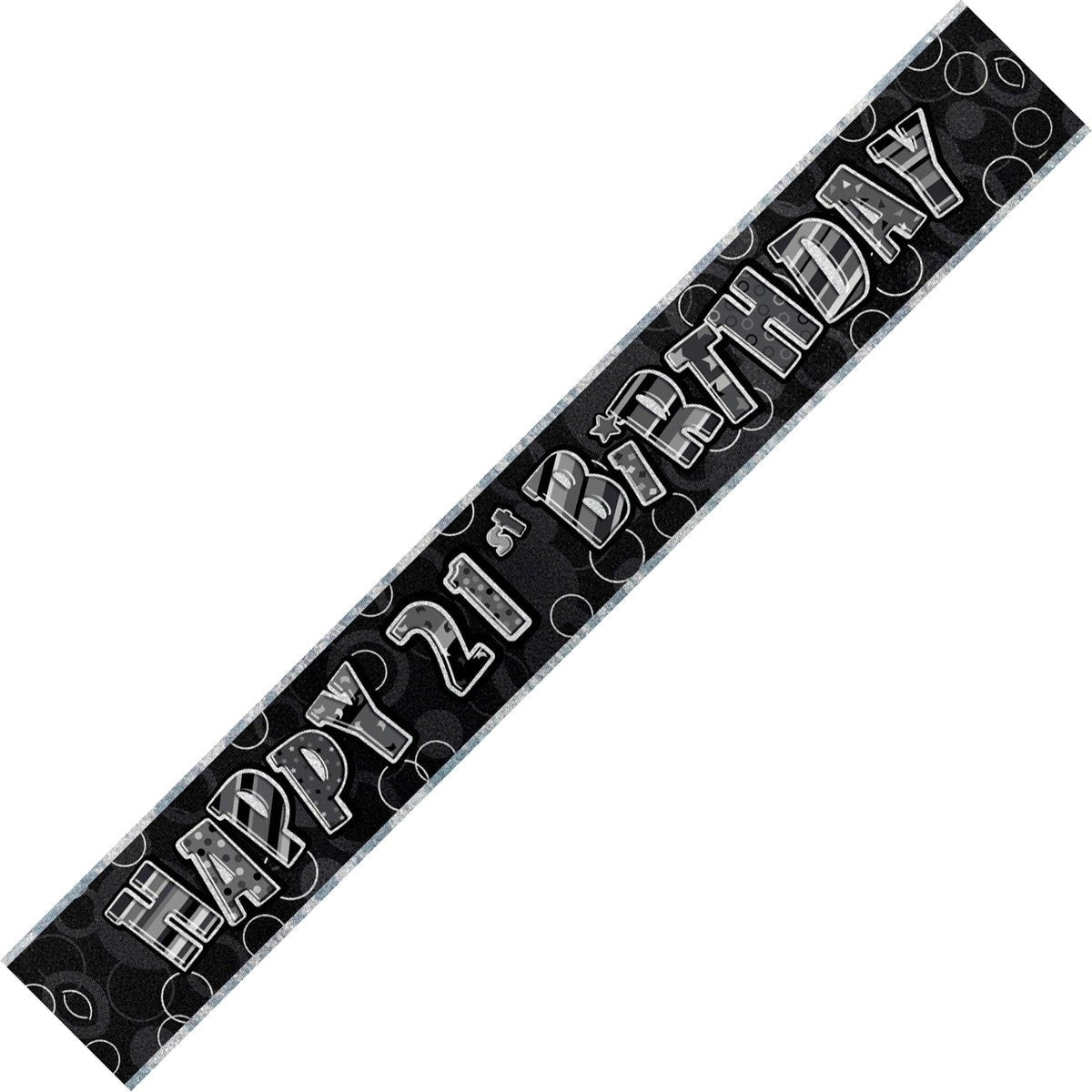 Glitz Black & Silver "Happy 21st Birthday" Foil Banner - 3.65m - The Party Marketplace