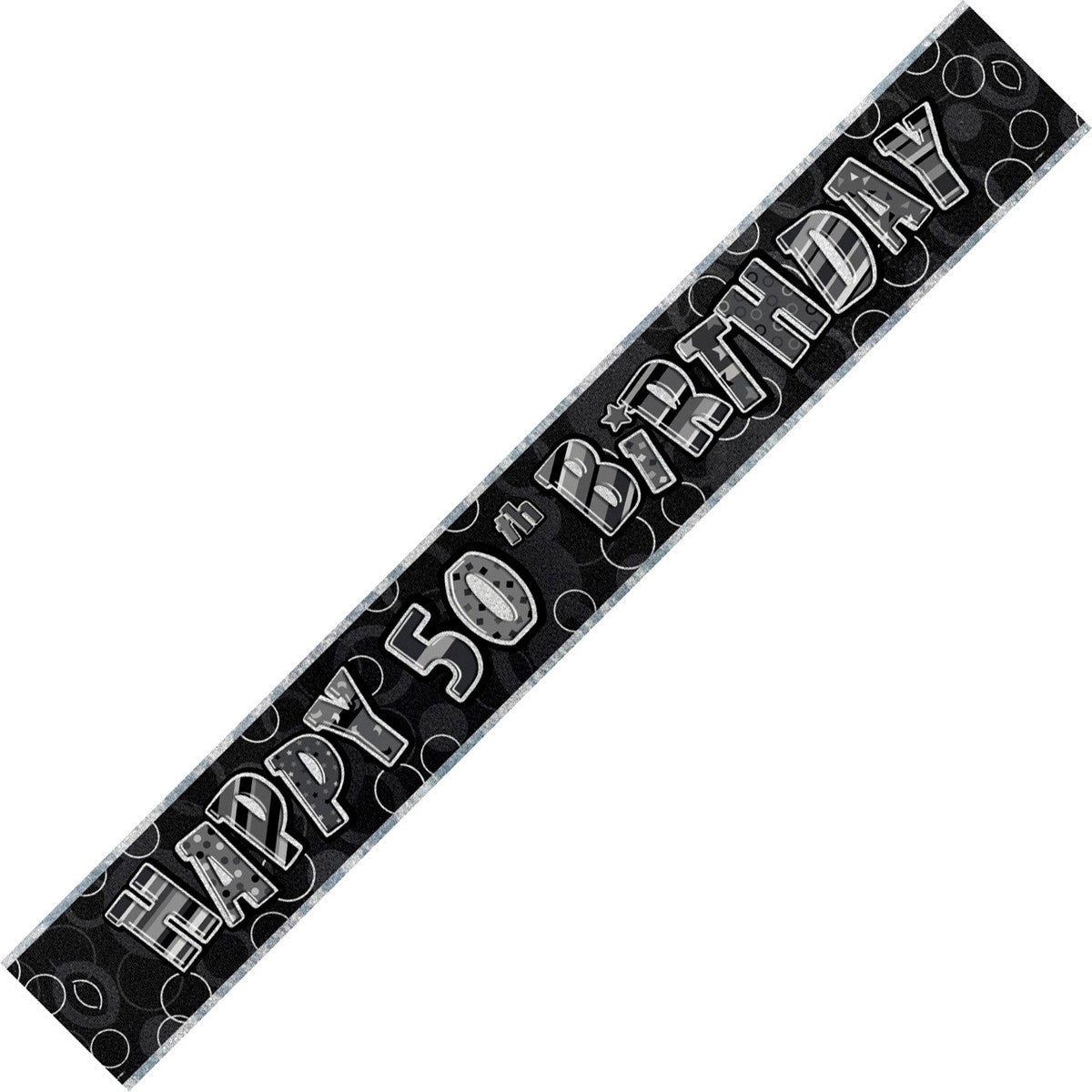 Glitz Black & Silver "Happy 50th Birthday" Foil Banner - 3.65m - The Party Marketplace