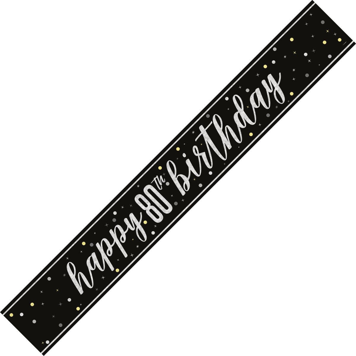 Glitz Black & Silver "Happy 80th Birthday" Foil Banner - 2.74m - The Party Marketplace