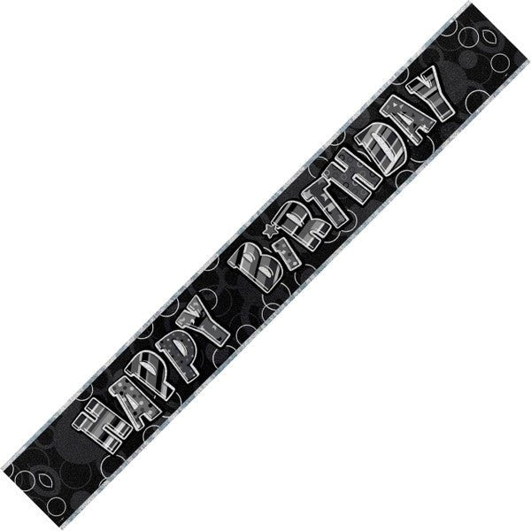 Glitz Black & Silver "Happy Birthday" Foil Banner - 3.65m - The Party Marketplace