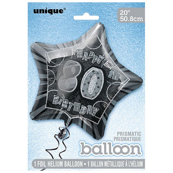Glitz Black Star "80" Foil Balloon 50cm - The Party Marketplace
