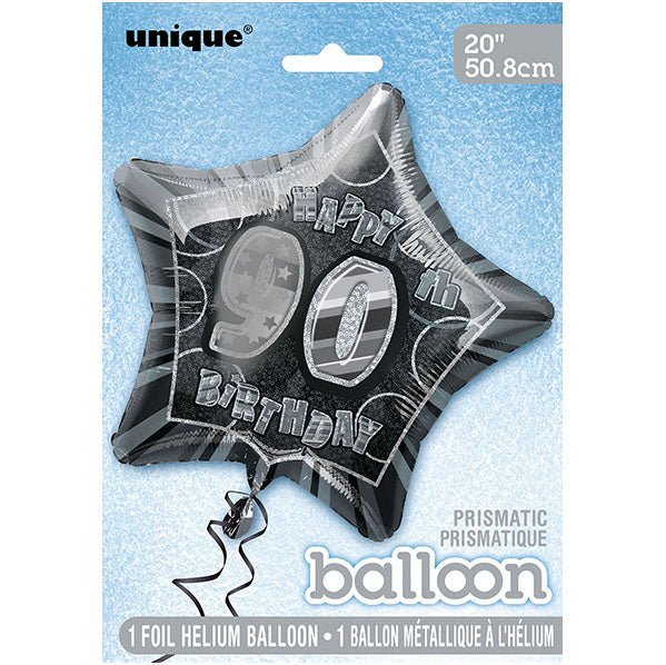 Glitz Black Star "90" Foil Balloon 50cm - The Party Marketplace