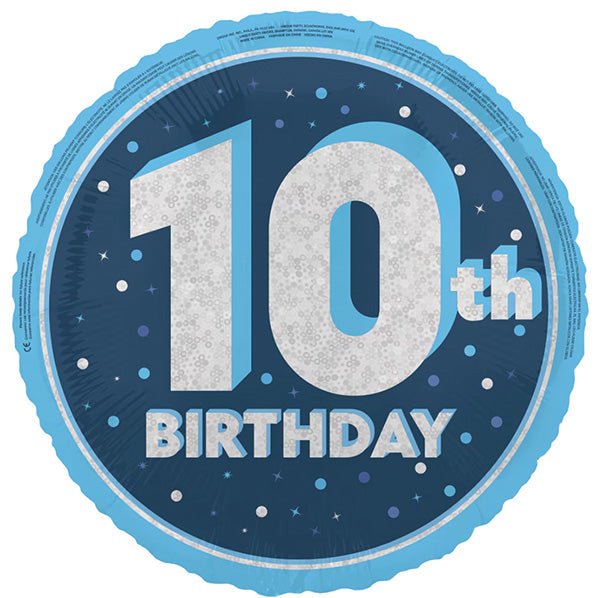 Glitz Blue "10th Birthday" Foil Balloon 45cm - The Party Marketplace