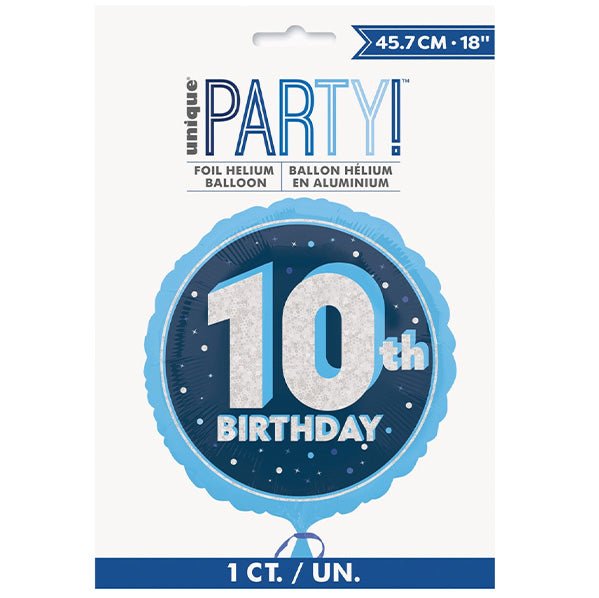 Glitz Blue "10th Birthday" Foil Balloon 45cm - The Party Marketplace