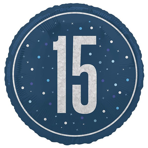Glitz Blue "15" Foil Prismatic Balloon 45cm - The Party Marketplace