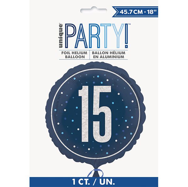 Glitz Blue "15" Foil Prismatic Balloon 45cm - The Party Marketplace