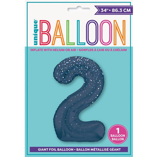 Glitz Blue "2" Numeral Foil Balloon (86cm) - The Party Marketplace